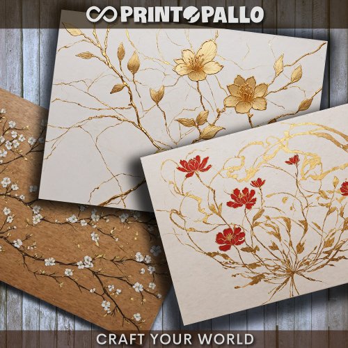 Floral wabi_sabi kintsugi style for decoupage wrapping paper sheets