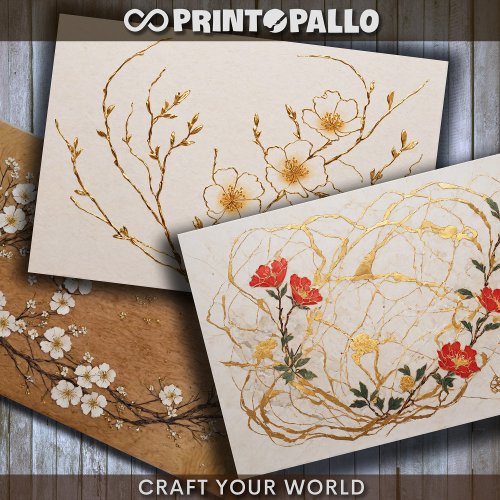 Floral wabi_sabi kintsugi style for decoupage  wrapping paper sheets