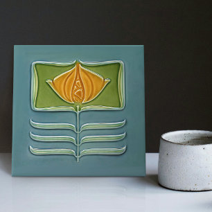Floral Wall Decor Art Nouveau Vintage Abstract Ceramic Tile