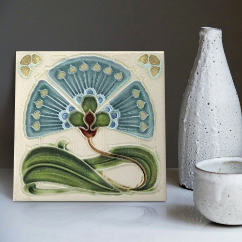 Floral Wall Decor Art Nouveau Vintage Deco Ceramic Tile