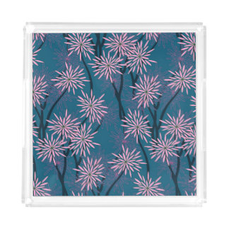 Floral wallpaper: Asian navy blue, pink. Acrylic Tray