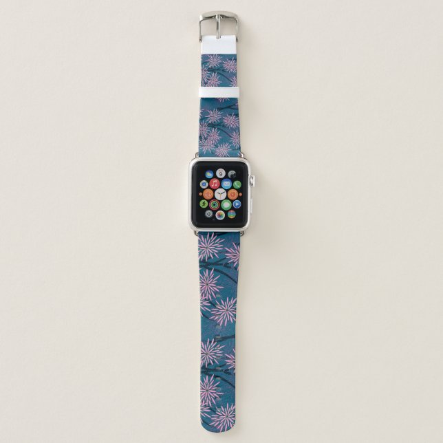 Floral wallpaper: Asian navy blue, pink. Apple Watch Band (Front)