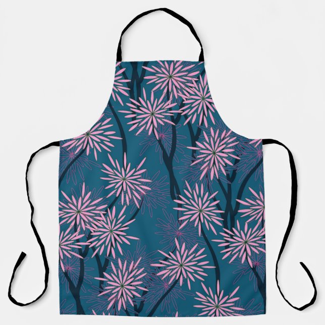 Floral wallpaper: Asian navy blue, pink. Apron (Front)