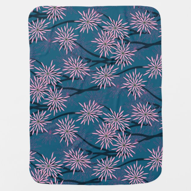 Floral wallpaper: Asian navy blue, pink. Baby Blanket (Front)