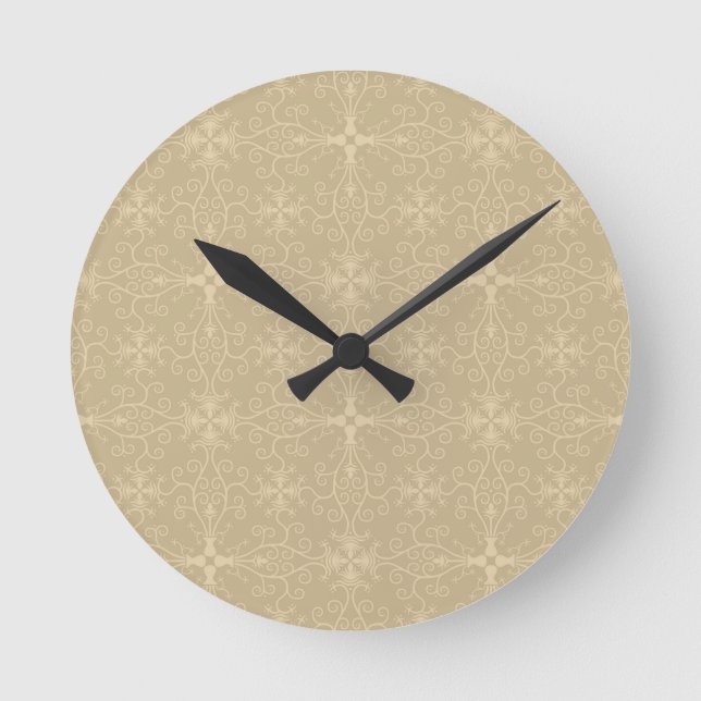 Floral Wallpaper Beige Round Clock (Front)