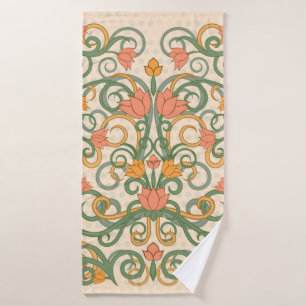 Floral wallpaper in art nouveau style, Vintage ill Bath Towel