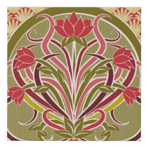 Floral wallpaper in art nouveau style, vintage ill faux canvas print