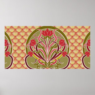 Floral wallpaper in art nouveau style, vintage ill poster