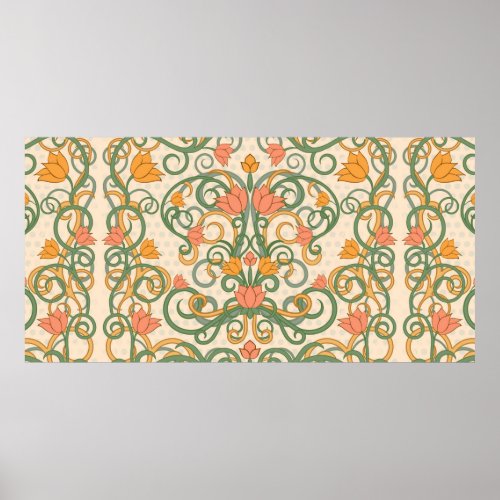 Floral wallpaper in art nouveau style Vintage ill Poster