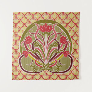 Floral wallpaper in art nouveau style, vintage ill tapestry
