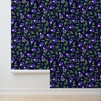 Floral Wallpaper in Navy and purple