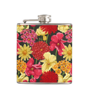 Floral wallpaper in watercolor style hip flask