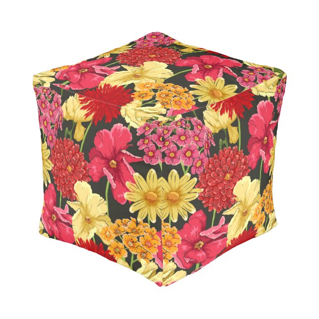 Floral wallpaper in watercolor style pouf (Angled Front)