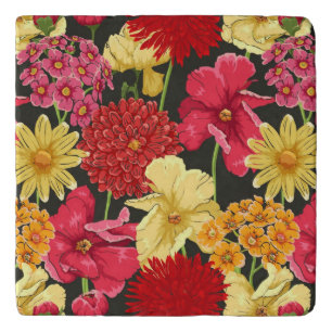 Floral wallpaper in watercolor style trivet