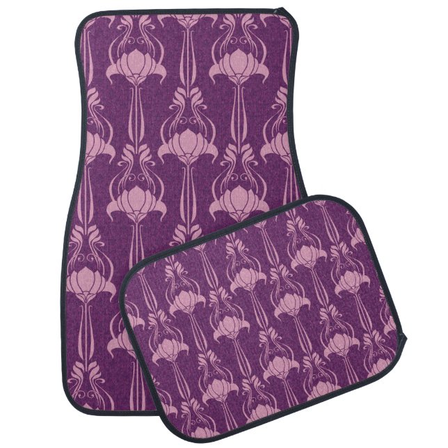 Floral Wallpaper Pink Violet Design Car Floor Mat (Set)