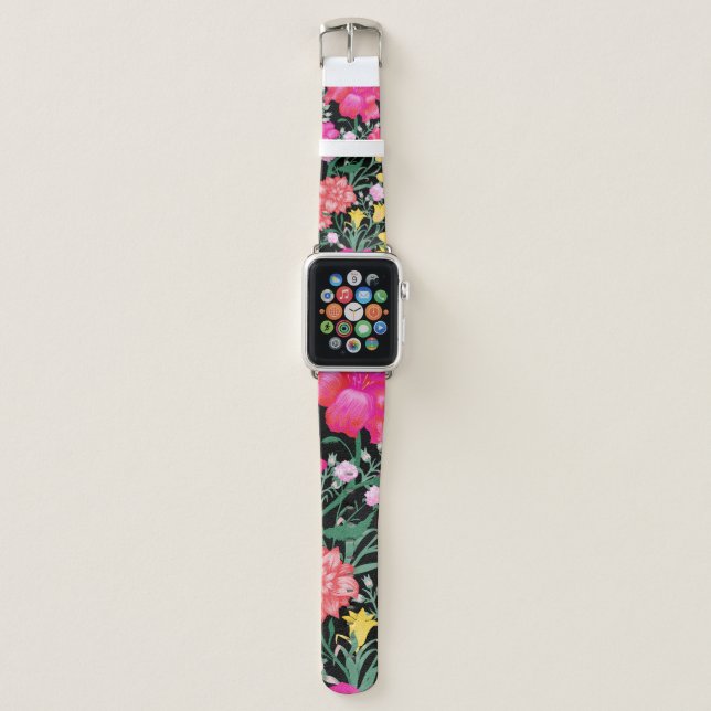 Floral Wallpaper with Big Flowers. Seamless Patter Apple Watch Band (Front)