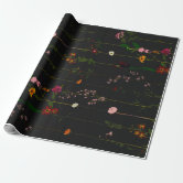 Antique Nostalgic Redouté Flowers and Birds black Wrapping Paper
