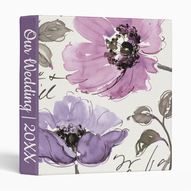 Floral Waltz Plum Watercolor Flowers 3 Ring Binder (Front/Spine)