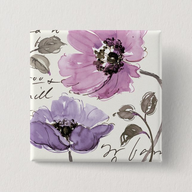 Floral Waltz Plum Watercolor Flowers Button (Front)