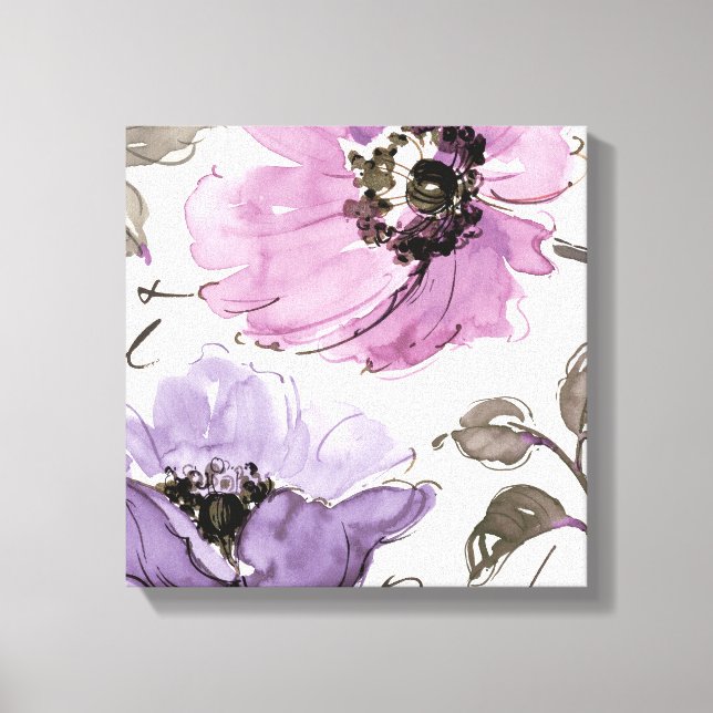 Floral Waltz Plum Watercolor Flowers Canvas Print (Front)