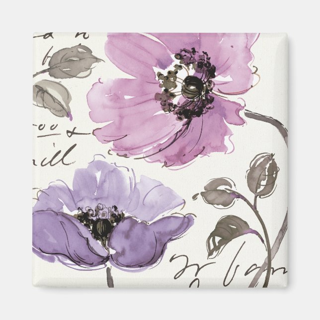 Floral Waltz Plum Watercolor Flowers Magnet (Front)
