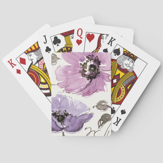 Floral Waltz Plum Watercolor Flowers Poker Cards (Back)