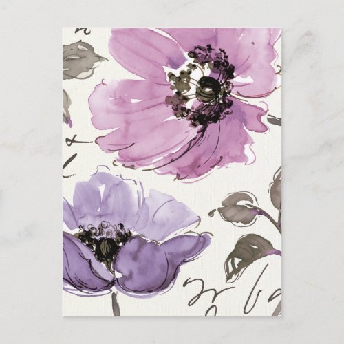 Floral Waltz Plum Watercolor Flowers Postcard