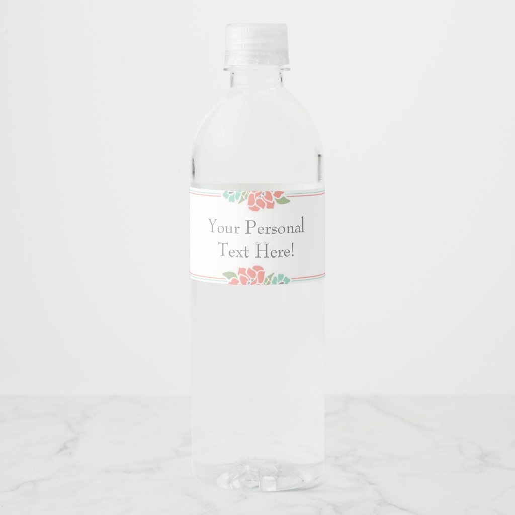 Floral Water Bottle Label Baby Shower Coral & Teal