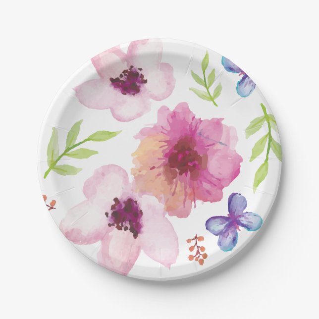 Floral Water Color Paper Plates (Front)