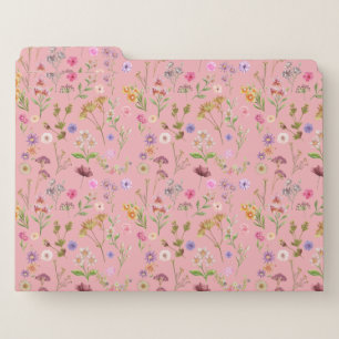 floral water color pattern- pink, purple, green- file folder