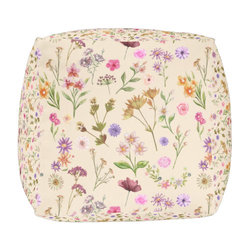 floral water color pattern_ pink purple green_ pouf