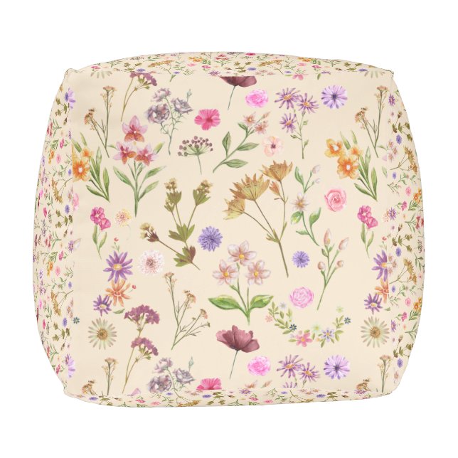 floral water color pattern- pink, purple, green- pouf (Bottom)