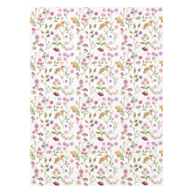floral water color pattern- pink, purple, green tablecloth (Front)