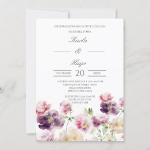 Floral water colored Spanish Wedding Invitation