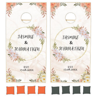Floral Water colour red and white flowers Wedding Cornhole Set
