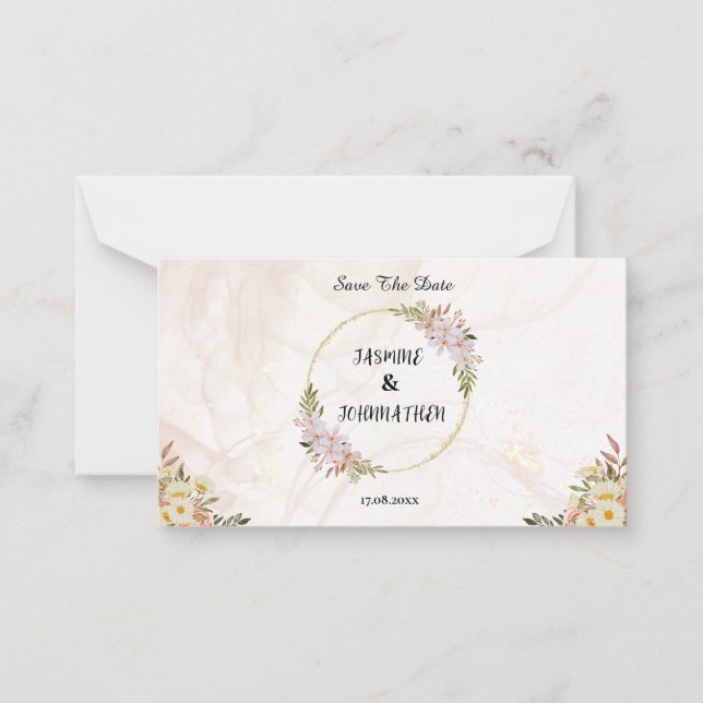 Floral Water colour red and white flowers Wedding Note Card (Front)