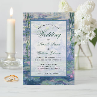 Floral Water Lilies Monet Painting Elegant Wedding Invitation