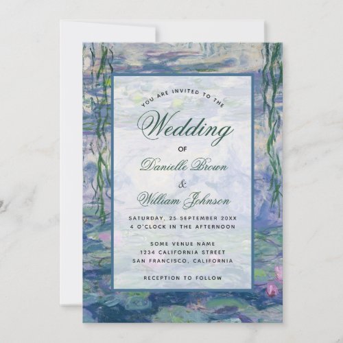 Floral Water Lilies Monet Painting Elegant Wedding Invitation