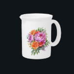 Floral Water Pitcher<br><div class="desc">This lovely water pitcher is shown in white with a lovely floral watercolor print in shades of bright pink and orange.
Customize this item or buy as is.</div>