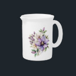 Floral Water Pitcher<br><div class="desc">This lovely water pitcher is shown in white with a lovely floral watercolor print in shades of purple.
Customize this item or buy as is.</div>
