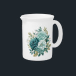 Floral Water Pitcher<br><div class="desc">This lovely water pitcher is shown in white with a lovely floral watercolor print in shades of Teal.
Customize this item or buy as is.</div>