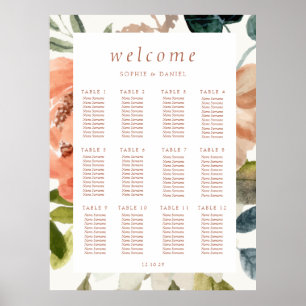 Floral Watercolor 12 Table Wedding Poster