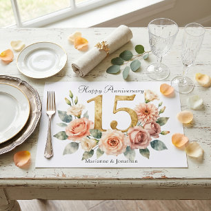 Floral Watercolor 15th Anniversary Paper Placemat