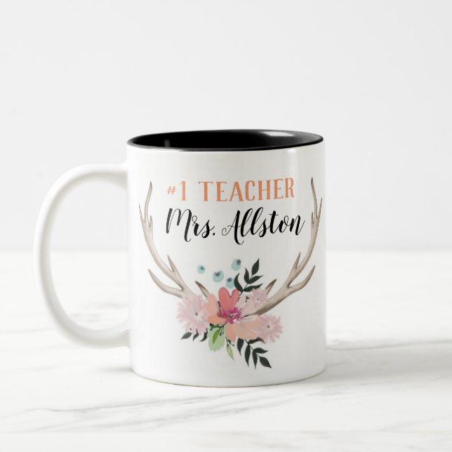 Floral Watercolor #1 Teacher Name Gift Mug (Left)