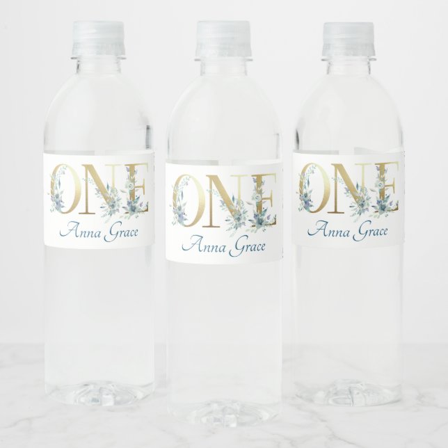 Floral Watercolor 1st Birthday Water Bottle Label (Bottles)