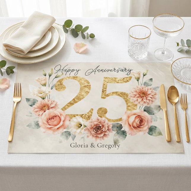 Floral Watercolor 25th Anniversary Paper Placemat (Creator Uploaded)