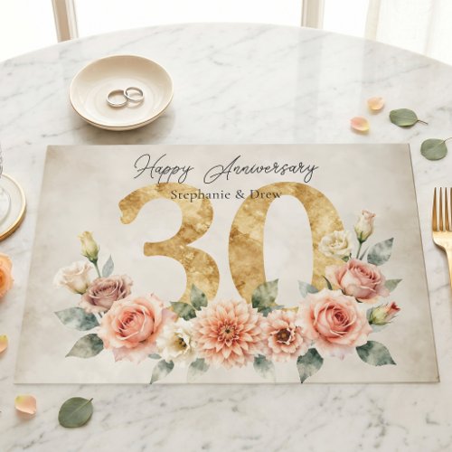 Floral Watercolor 30th Anniversary Paper Placemat