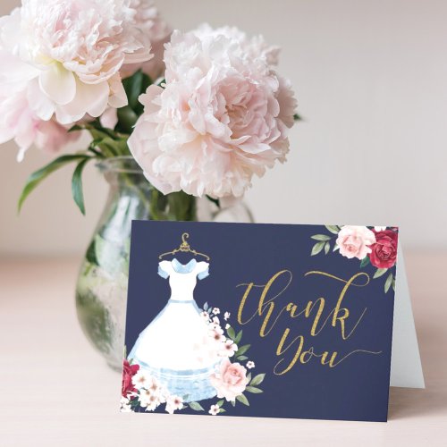 Floral Watercolor Alice in Wonderland Blue Dress Thank You Card
