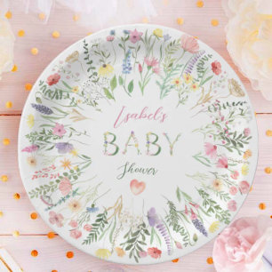 Floral Watercolor Alphabet ABC Baby Shower Paper Plates
