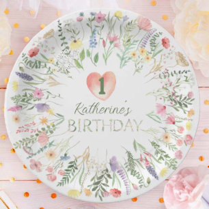 Floral Watercolor Alphabet ABC Birthday Paper Plates